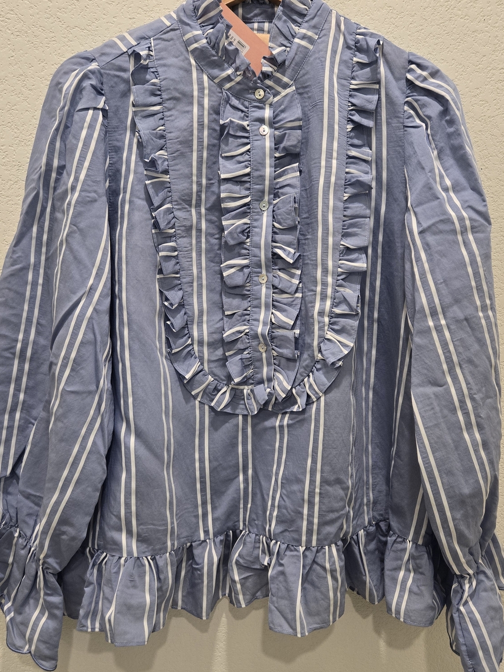 New Blue and White Striped Ruffle Short Set With Pockets